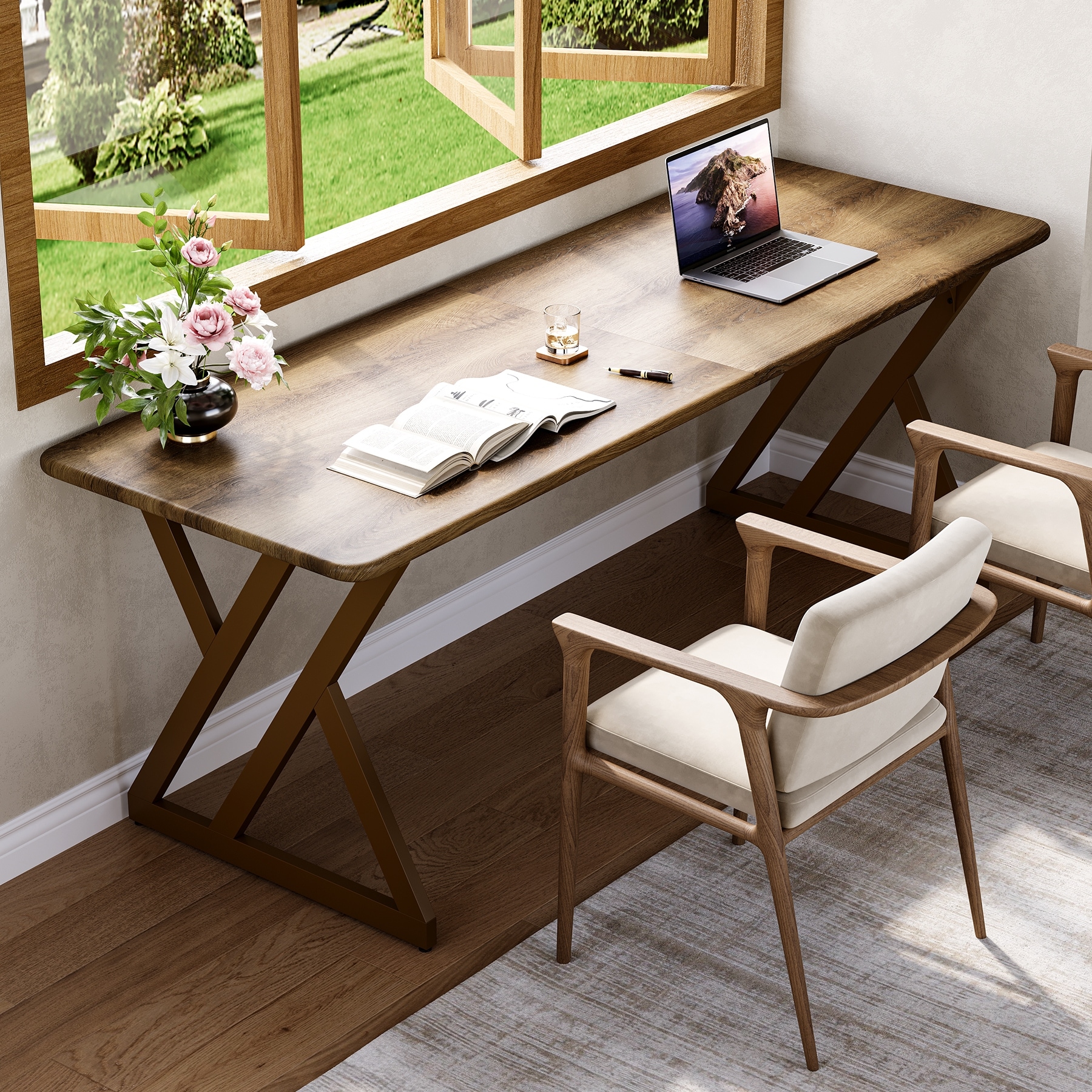 78.7-Inch Large Computer Desk, Sturdy Wooden Office Desk for 2 People