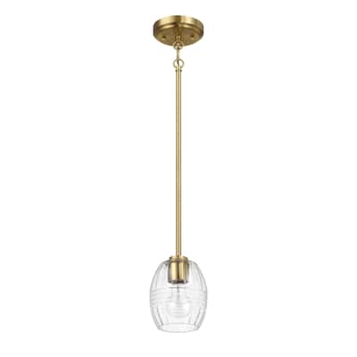 Single Pendant Chain Hanging Light with Clear Glass - Satin Brass