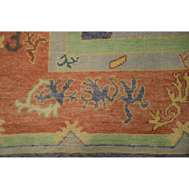 Vegetable Dye Wool Oushak Turkish Area Rug, Geometric Carpet - 12' 8'' X 10' 1''