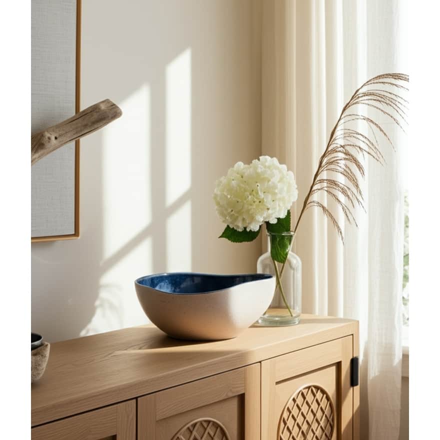 Ceramic Coastal Reactive Curvy Oval Bowl - Blue, 13 in.