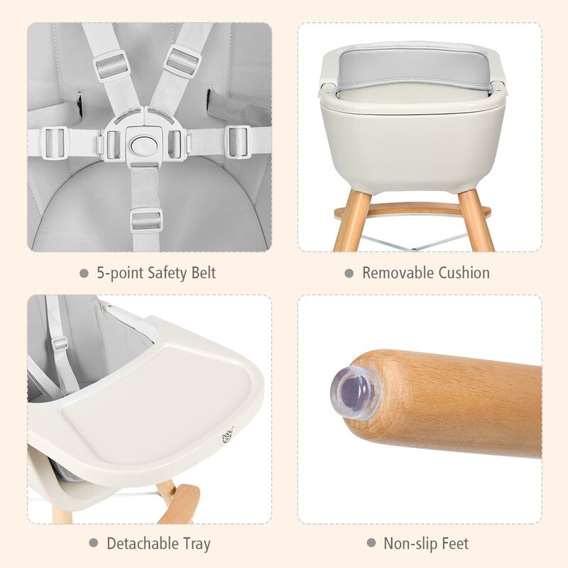 Babyjoy 3 in 1 Convertible Wooden High Chair Toddler Feeding Chair - 20.5" x 21.5" x 36"
