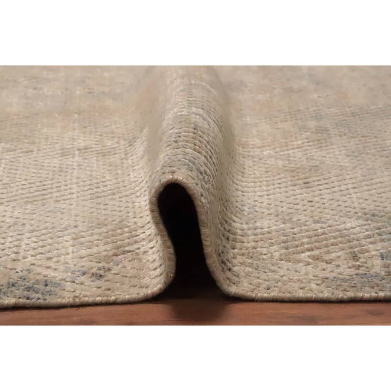 Hand Knotted Oriental Viscose Silk Carpet Modern All-Over Beige & Ivories Abstract Area Rug - 7' 9'' X 5' 10''