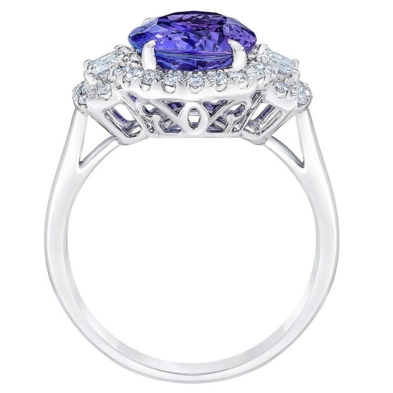 5Ct Oval Simulated Tanzanite Moissanite & Lab Grown Diamond Ring White Gold