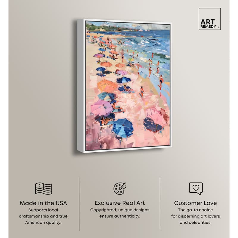 Art Remedy Beach Side Joys Framed Colorful Coastal 1 Piece Canvas Wall Art