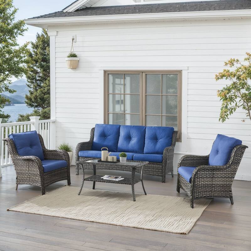 Outdoor Patio Chairs with Sofa Table Grey-Blue - Grey - Blue - Grey