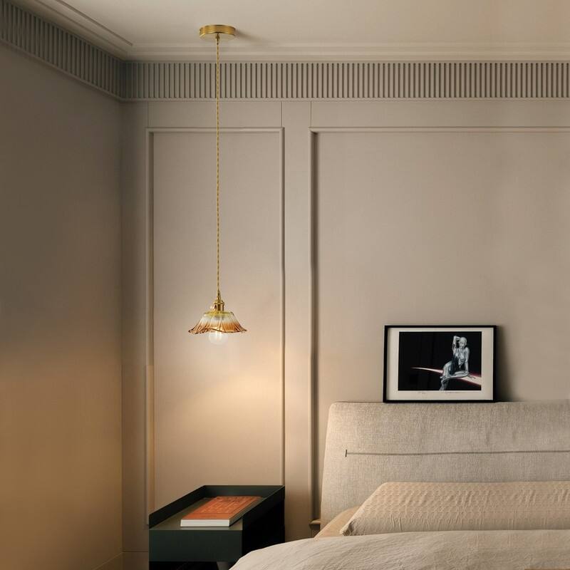 Modern 1 Light Gradient Amber Glass Pendant Light Electroplated Brass Ceiling Fixture