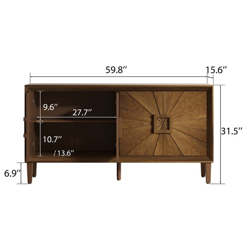 Rustic Farmhouse 59.8" Credenza, Durable Antique Wood Storage Unit for Living Room or Kitchen Use