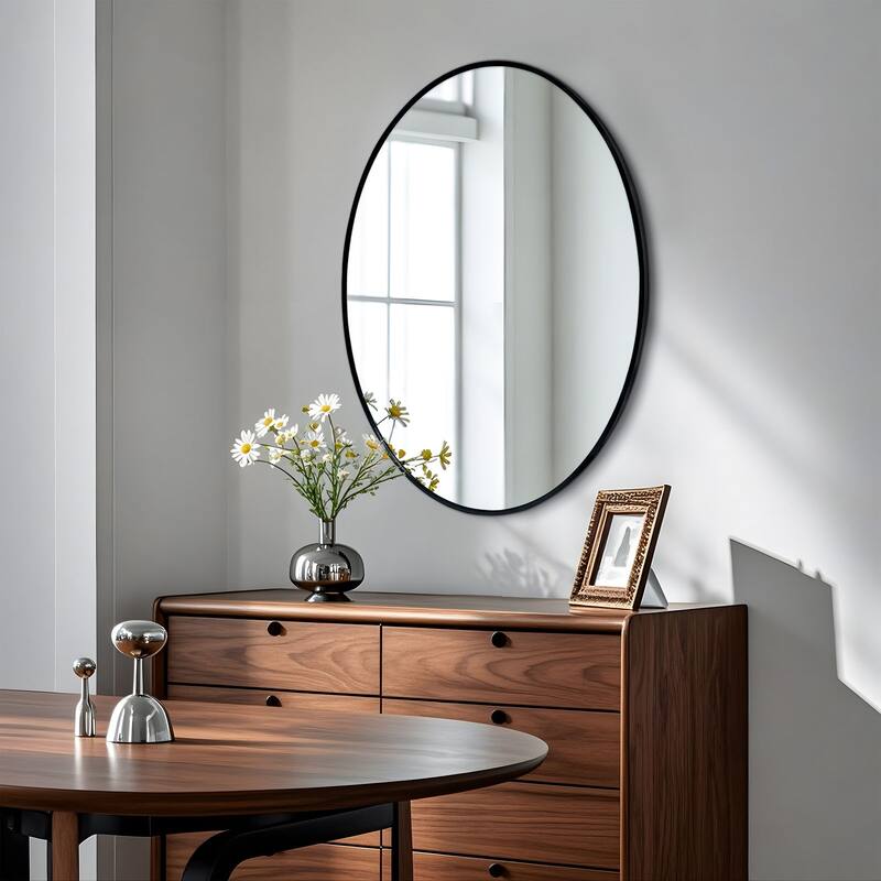 Black Oval Mirror for Bathroom Aluminium Alloy Frame Wall Mount Mirror