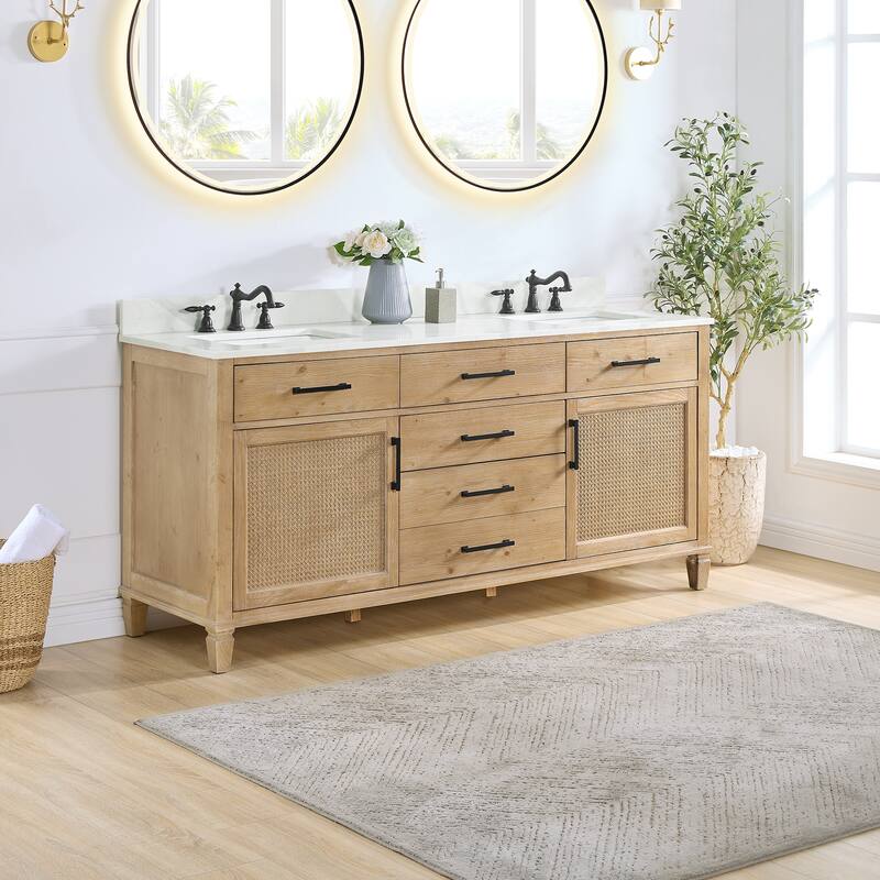 Altair Solana Bath Vanity with Calacatta White Quartz Stone Countertop without Mirror