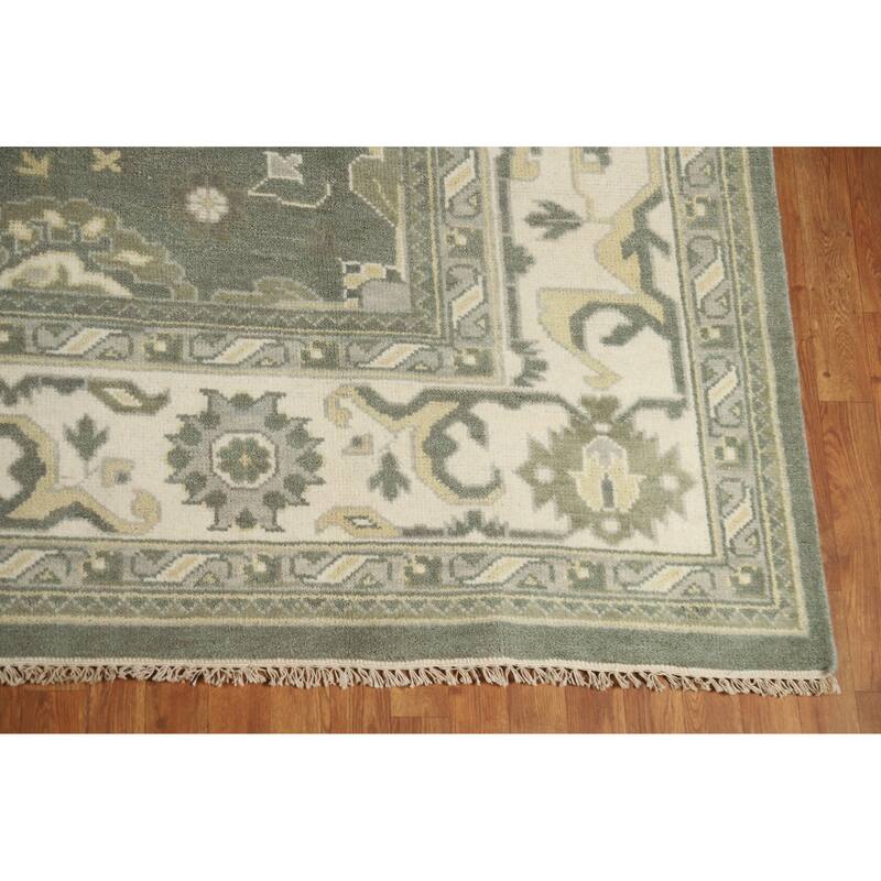 Green Oushak Indian Area Rug Hand-Knotted Wool Carpet - 8'10" x 11'10"