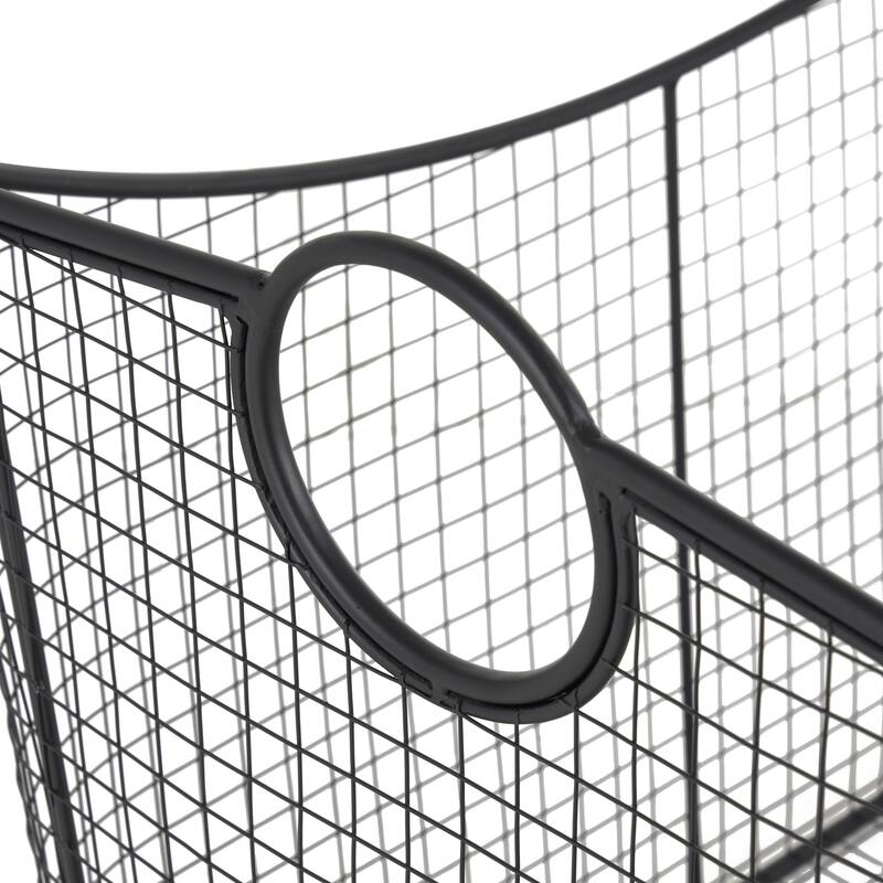 Gold Metal Wire Grid Storage Basket with Curved Edges Ring Handles
