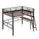 preview thumbnail 6 of 9, Full Size Metal Loft Bed with Built-in Desk,Storage Shelf and Ladder,Minimalist Design