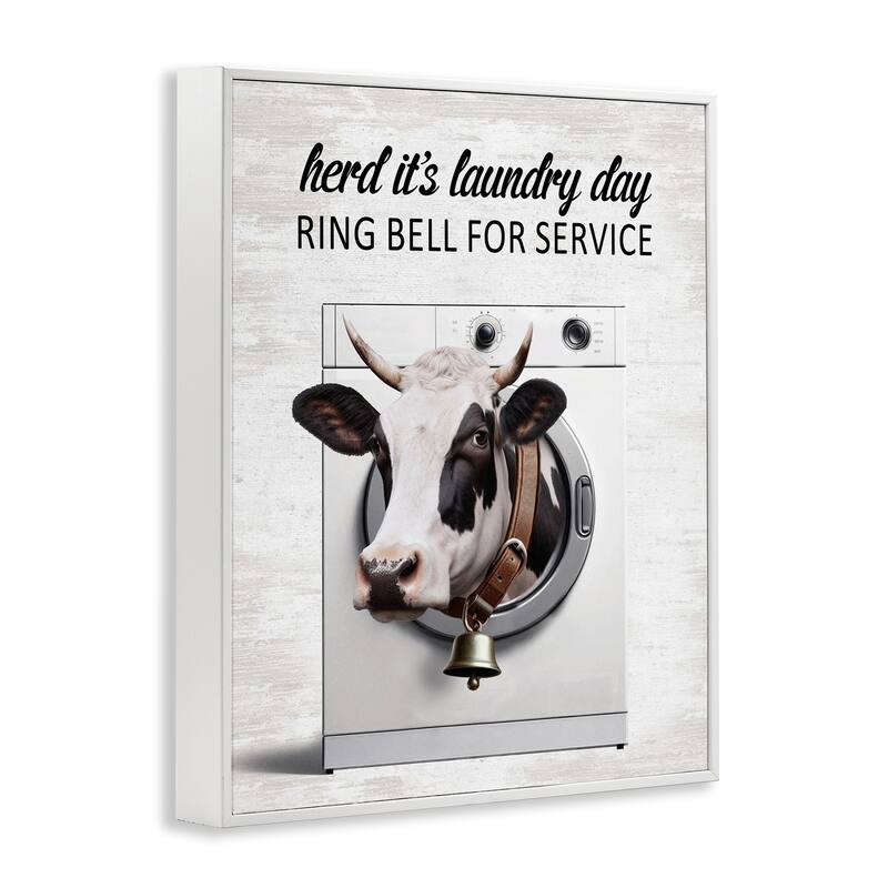 Stupell Ring Bell Laundry Service Cow Framed Giclee Art Design By Lettered and Lined