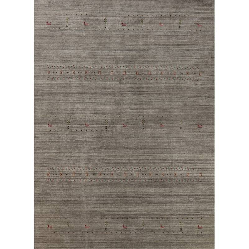 Hand Knotted Oriental 100% Wool Carpet Tribal Animal Pictorial Greys & Charcoal Gabbeh Area Rug - 9' 11'' X 7' 9''