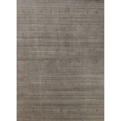 Hand Knotted Oriental 100% Wool Carpet Tribal Animal Pictorial Greys & Charcoal Gabbeh Area Rug - 9' 11'' X 7' 9''