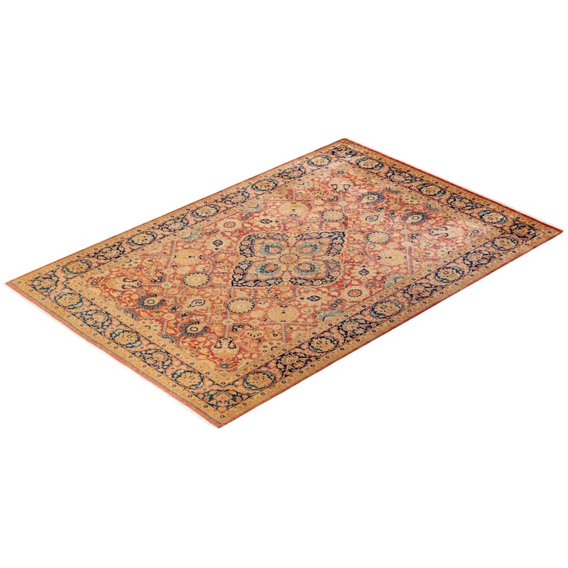 Overton Handknotted Wool Traditional Oriental Purple Area Rug - 6' x 9'