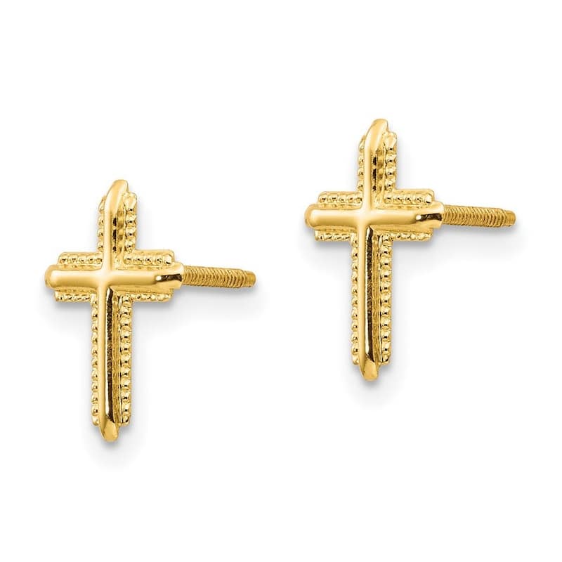 Curata 14k Yellow Gold 8x6mm Textured Cross Screw-back Post Earrings