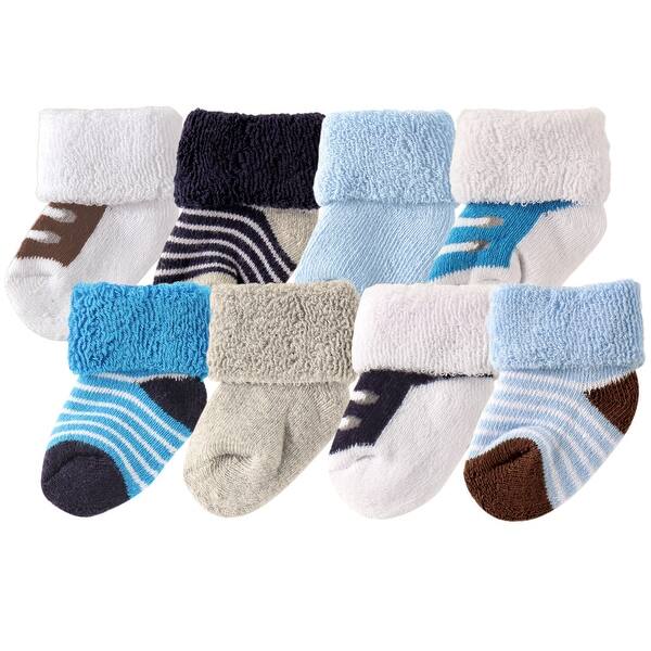 slide 2 of 2, Luvable Friends Baby Boy Newborn and Baby Terry Socks, Blue Brown 0-6 Months - Blue Brown