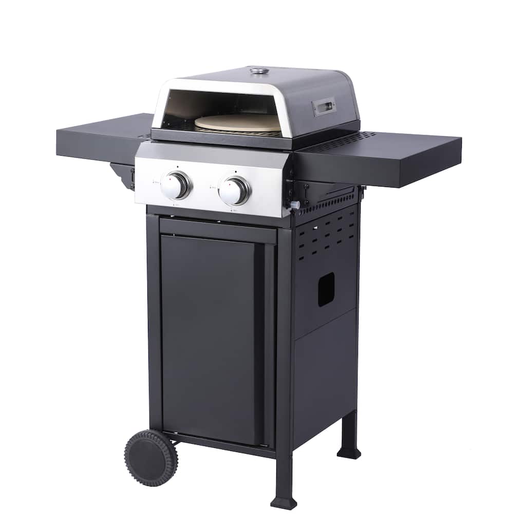 2-Burner Propane Gas BBQ Grill, Pizza Box, 24600BTU Output With Wire Enamel Cooking Grids For Outdoor Barbecue