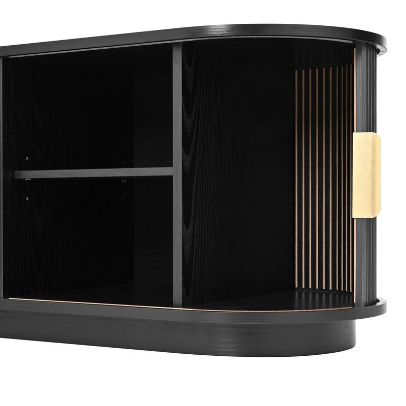 Mid Century Modern 74.8" TV Stand & Coffee Table Set for TVs up to 75", Wooden Media Console with Fluted Sliding Doors