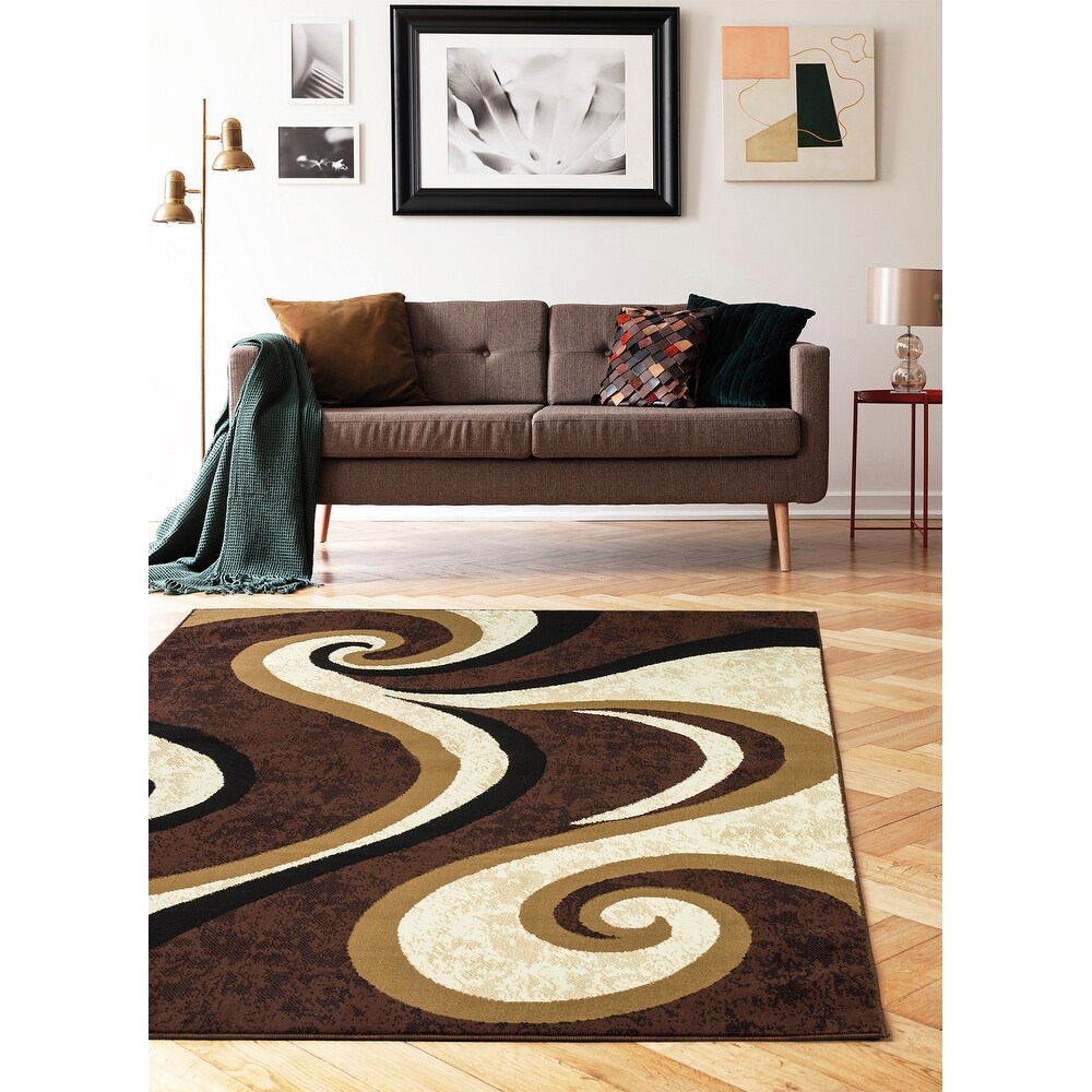 Beverly Rugprincess Collection Geometric Swirl Abstract Area Rug Cream Brown 8 X 10 Dailymail