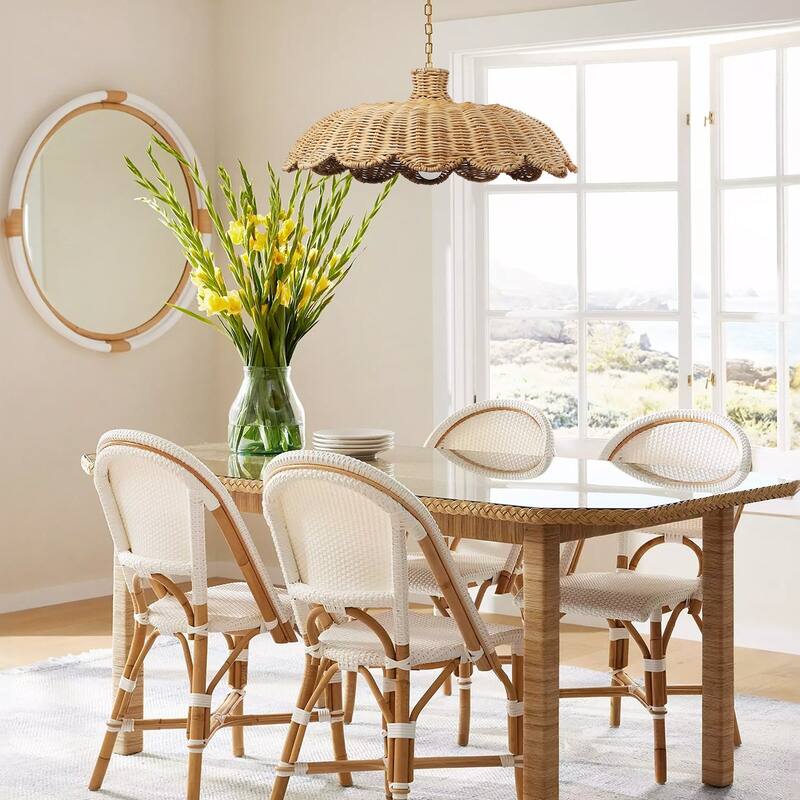 Aurelia Rattan Pendant Light - Natural Hardwired Light Fixture for Kitchen Island or Dining Room in Boho or Coastal Style