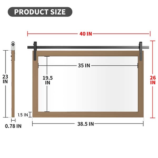 dimension image slide 17 of 20, Farmhouse Barn Door Bathroom Vanity Wall Mirror with Solid Wood Frame