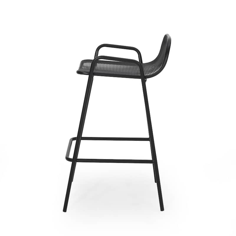 Roomfitters Modern Outdoor Bar Stools with Durable Metal Frame, Mesh Backrest and Armrest Design, Ideal for Patio, Black