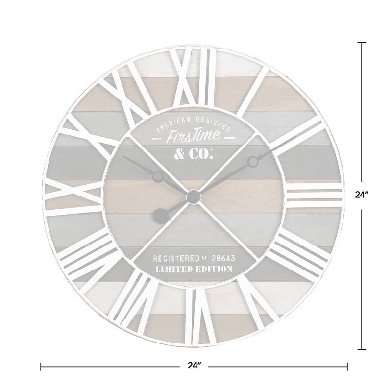FirsTime & Co. Gray Maritime Farmhouse Planks Clock, American Crafted, Gray, Wood, 24 x 2 x 24 in