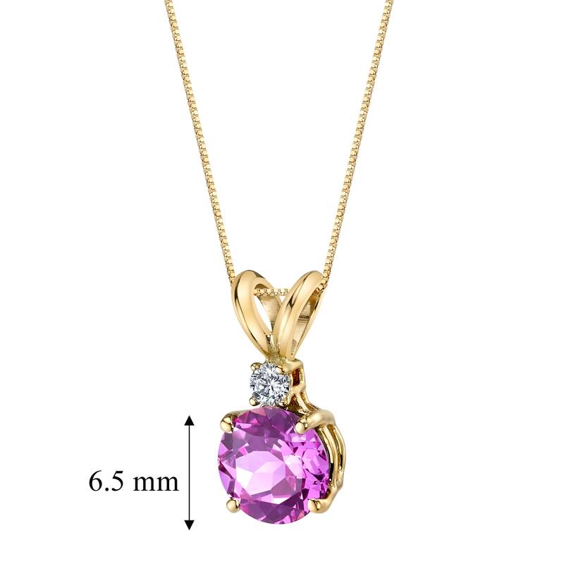 1.25 ct Round Created Pink Sapphire and Diamond Pendant in 14k Yellow Gold
