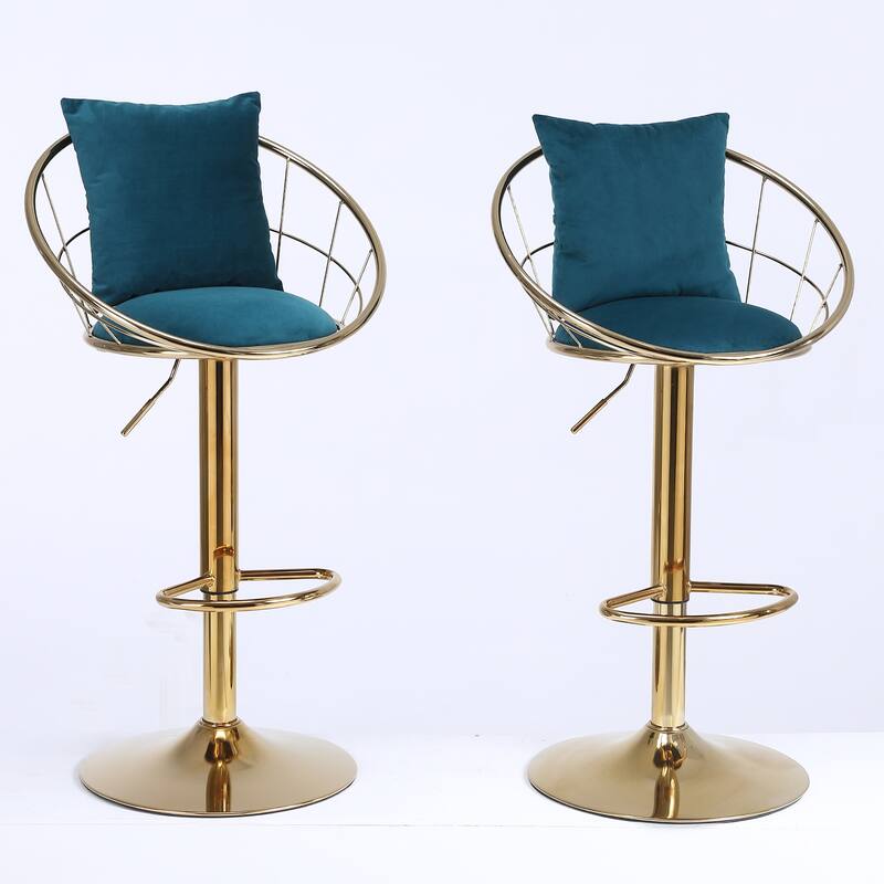 2 Velvet bar chair With pure gold plated,360 degree rotation, adjustable height - N/A