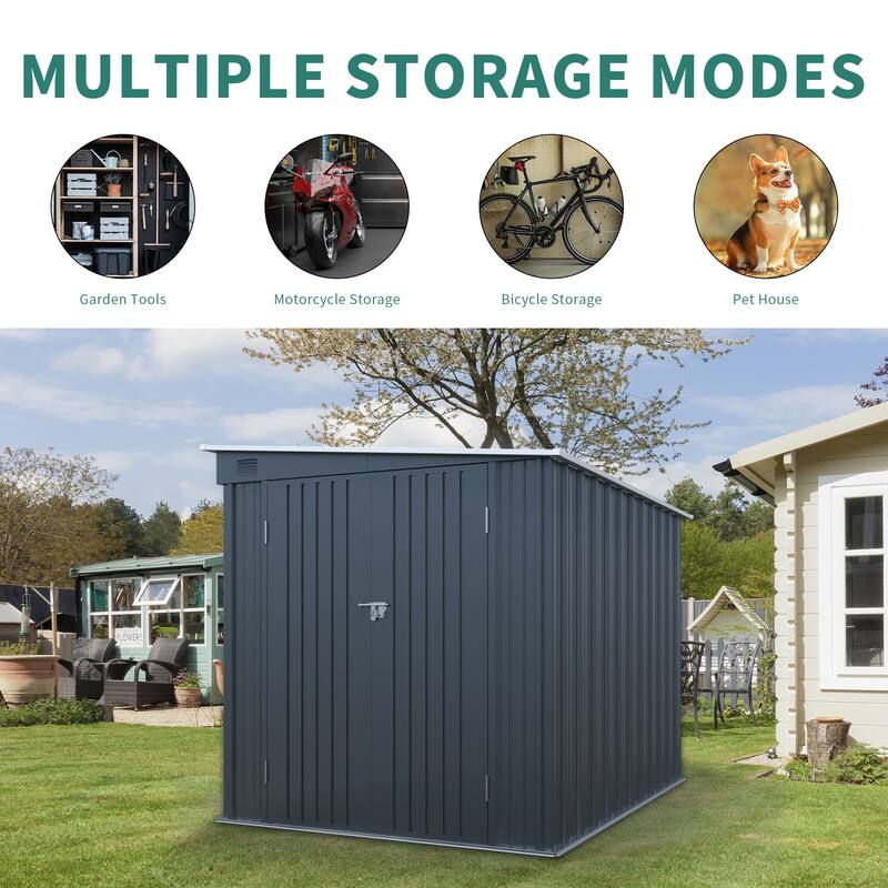 Rust-resistant Outdoor Storage Shed Garden Shed with Lockable Double Doors, Waterproof Tool Shed, Translucent PC Light Board