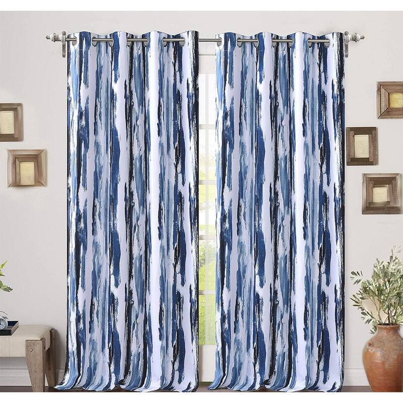 Ink Blue Brush Pattern Blackout Curtain Panel