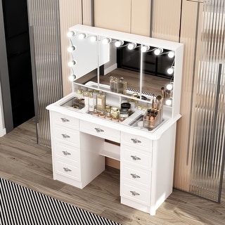 Modern White Makeup Vanity Fold Mirror Adjustable Lighting Dressing ...