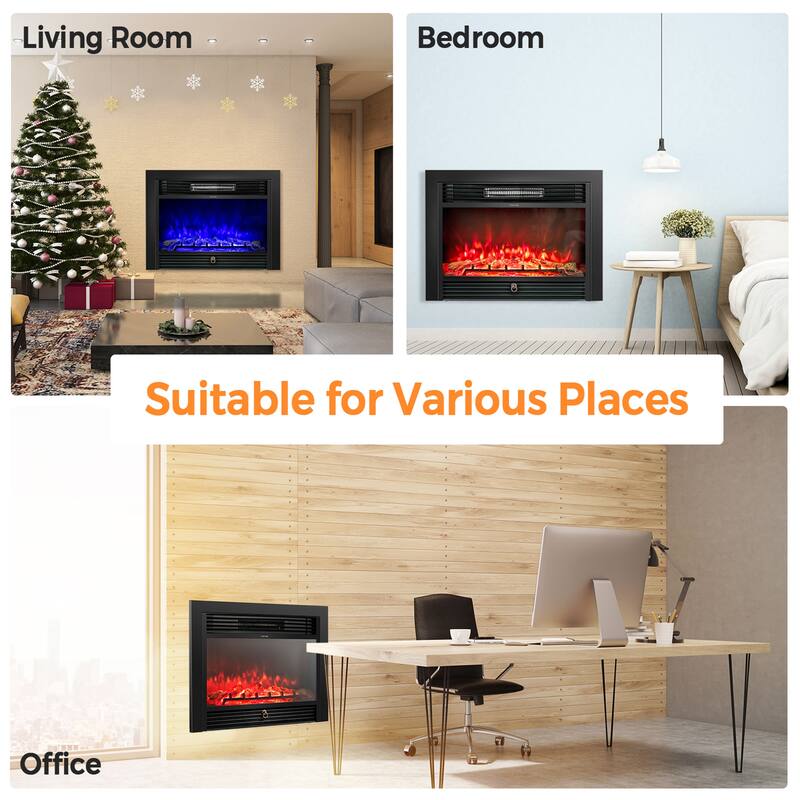 28.5'' Fireplace Electric Embedded Insert Heater Glass Log Flame - 28.5'' x 6'' x 21'' (L x W x H)