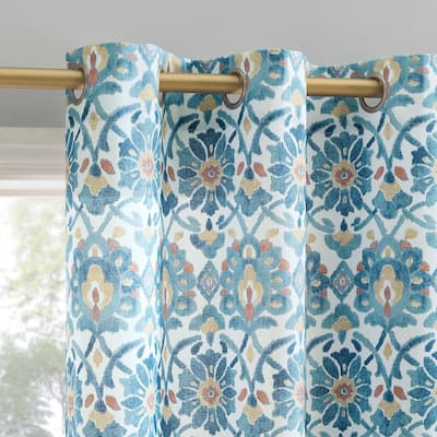 No. 918 Hastings Watercolor Medallion Semi-Sheer Grommet 1-Piece Curtain Panel, Single Panel