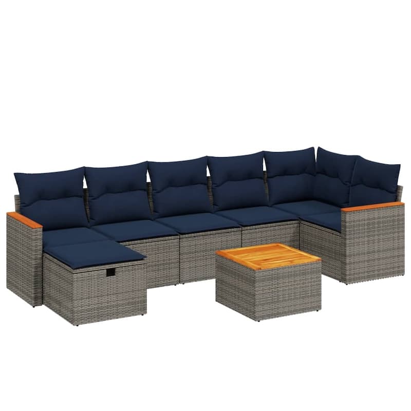 vidaXL Patio Sofa Set with Cushions Outdoor Conversation Furniture Poly Rattan - 24.4" x 24.4" x 27.2"