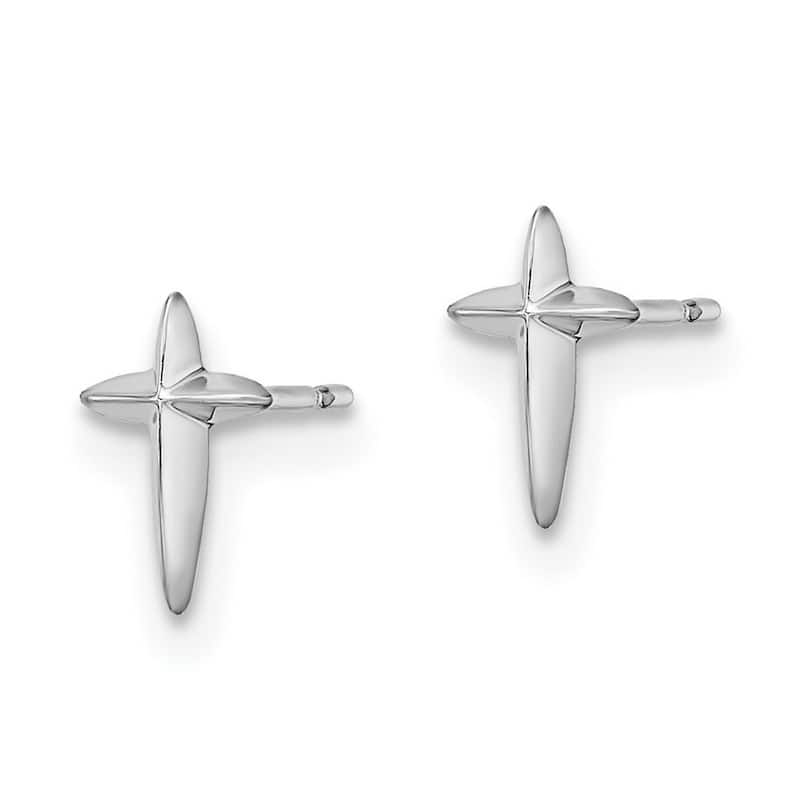 Curata 14k White Gold 7.6x5mm Children's Beveled Cross Post Earrings