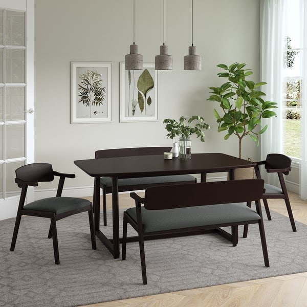 Carson Carrington Comiskey 5 Piece Mid Century Modern Wood Dining Table Arm Benches And Arm Chairs On Sale Overstock 30434782