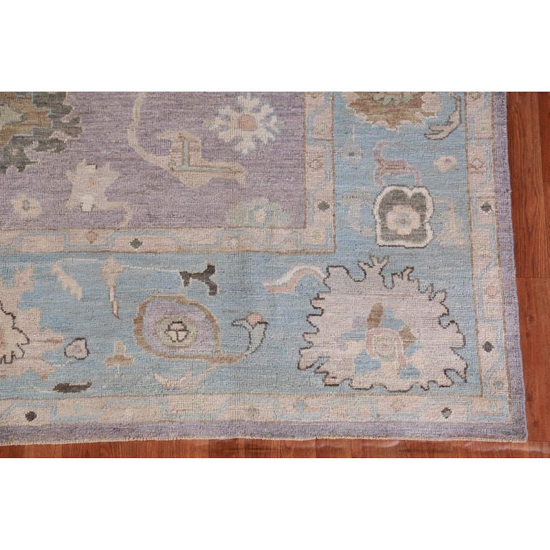 Hand Knotted Oriental 100% Wool Carpet Transitional All-Over Purples Oushak Area Rug - 9' 7'' X 8' 1''