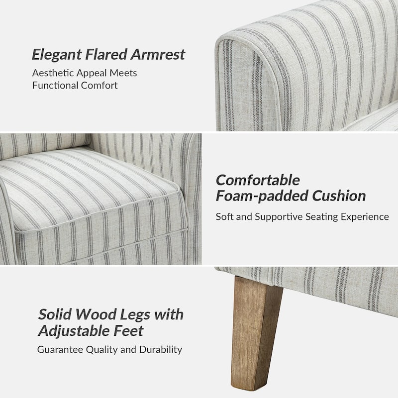 Warren Farmhouse Striped Wingback Chair with Solid Wood Legs Set of 2 by HULALA HOME