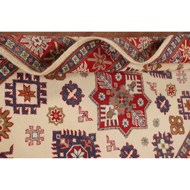 Ivory Kazak Accent Rug Hand-Knotted Wool Carpet - 4'1" x 6'4"