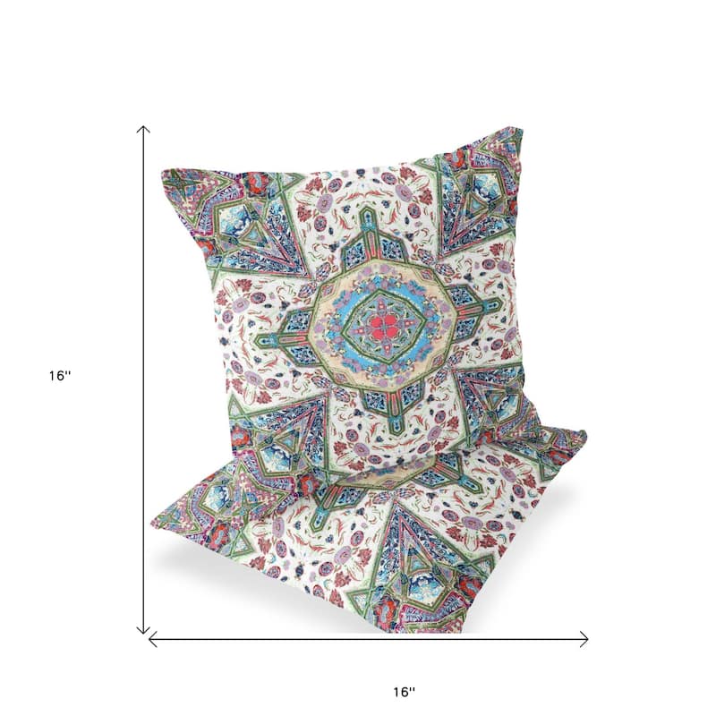 HomeRoots Set of Two 16" X 16" Pink and Green Blown Seam Floral Indoor Outdoor Throw Pillow - 16.00' X '16.00' X '5.00
