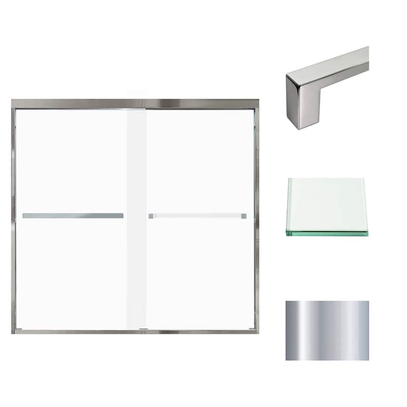 Frederick 59 in. W x 58 in. H Sliding Semi-Frameless Shower Door in Brushed Nickel with Frosted Glass - 60 x 58 - 60 x 58