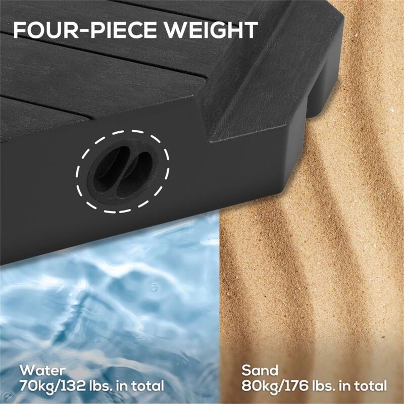 HDPE Cantilever Umbrella Weight Plates Set for 8 to 10 Foot Outdoor Umbrellas Water or Sand Fillable - 31.5" L x 31.5" W x 5" H