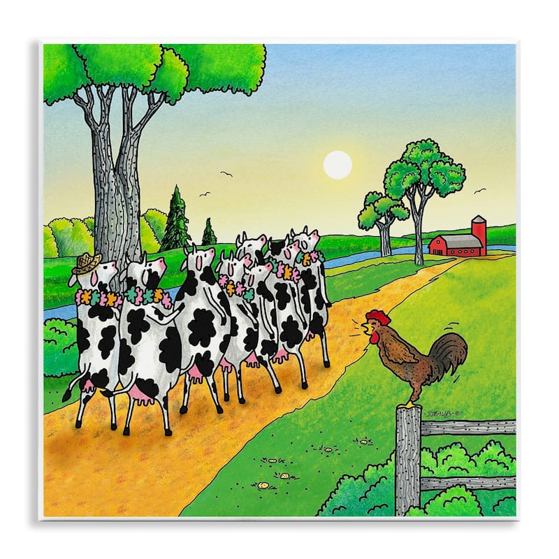 Stupell Funny Cows Come Home Wall Plaque Art Design By Roger Straub - 12 x 12