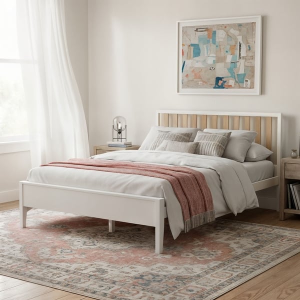 slide 2 of 6, Sunset Living Furniture Scandinavian Queen-Size Bed with Slatted Headboard White/Blonde - Queen