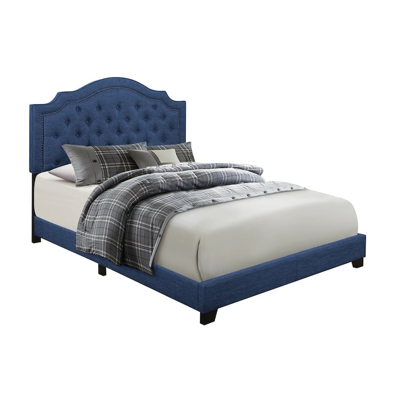 Verine Blue Fabric Upholstered Tufted Bed