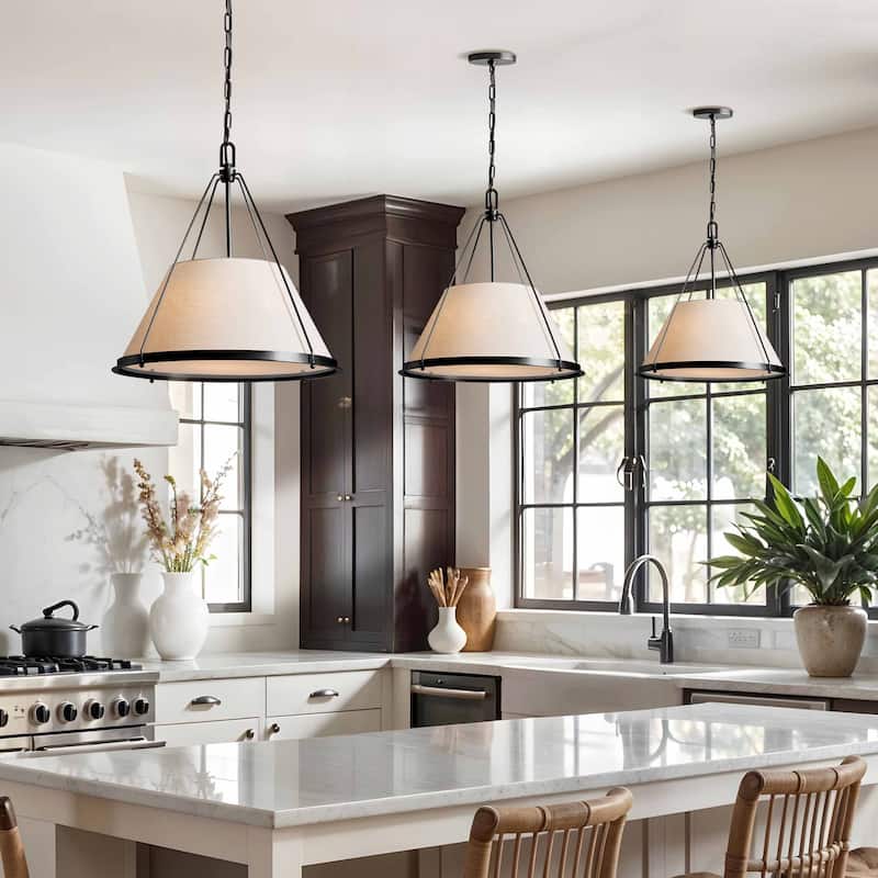 Draven Modern Pendant Light - Metal, Fabric & Gold, Matte Black Light Fixture For Modern, Contemporary, Minimalist Room Decor