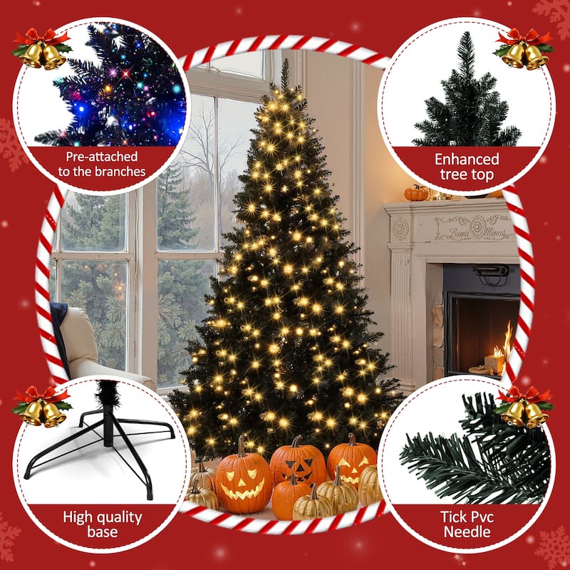 6FT Pre-lit Artificial Hinged Christmas Tree,Xmas Tree with 920 Branch Tips and 280 Color LED Changing Lights with 11 Modes